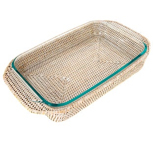 Artifacts Rattan Rectangular Baker Basket with Pyrex - Honey Brown